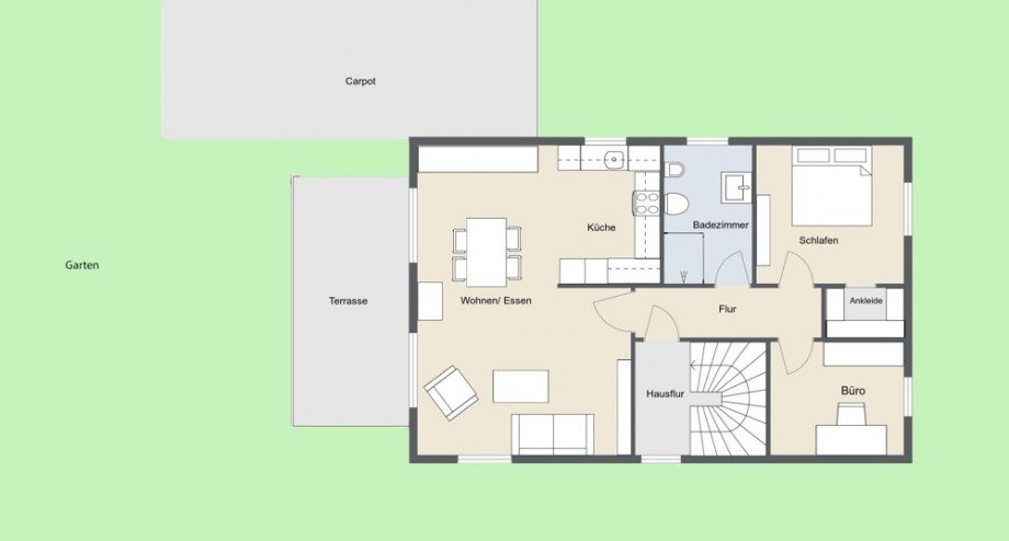 Grundriss Erdgeschoss Zweifamilienhaus Wahnheide
