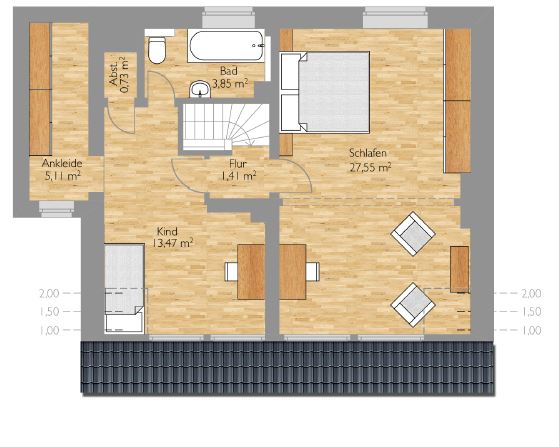 Obergeschoss Doppelhaush�lfte K�ln / Poll