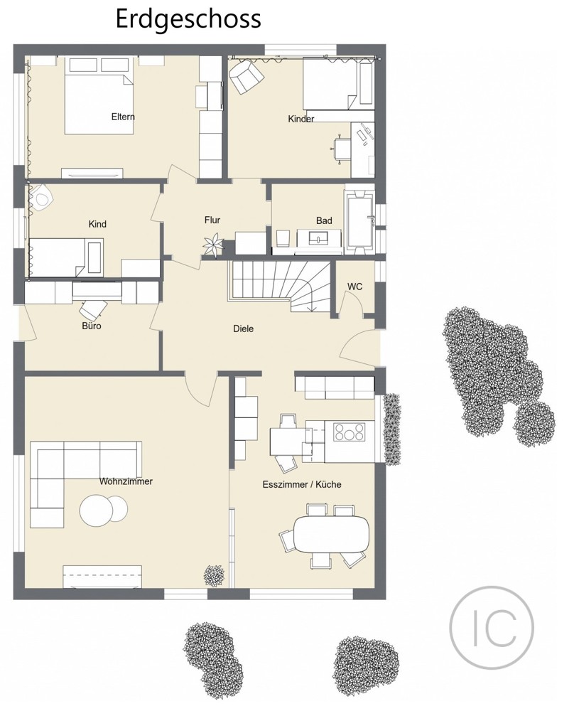 Grundriss Erdgeschoss Bungalow Dormagen