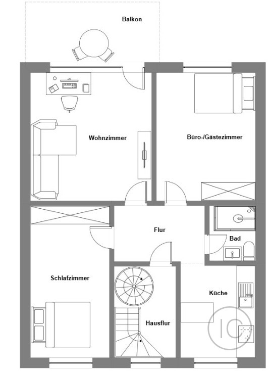 Grundriss Obergeschoss Mehrfamilienhaus Bonn / Dottendorf