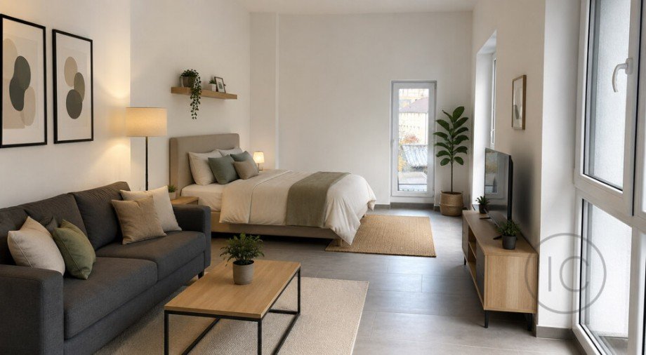 Wohnraum - m�gliche Einrichtung Etagenwohnung K�ln