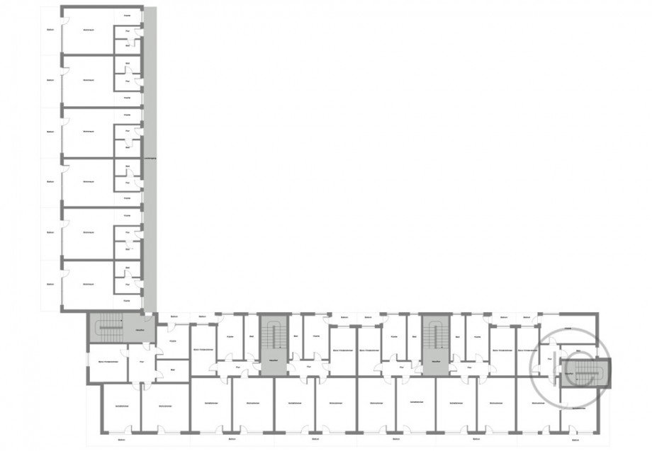 Grundriss 1. Obergeschoss bis 5. Obergeschoss Mehrfamilienhaus Krefeld / Cracau