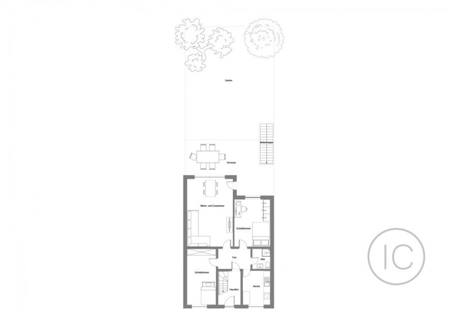 Grundriss Erdgeschoss Mehrfamilienhaus Bonn / Dottendorf